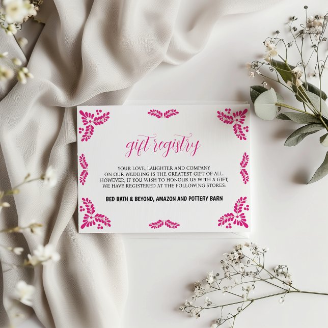 Cartão De Informações Mexican Talavera Pink Floral Minimalist Wedding (Mexican Talavera Pink Floral Minimalist Wedding Enclosure Card)