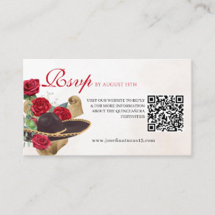 Cartão De Informações Mexicana Mariachi Charra Rosas Vermelhas Quinceane