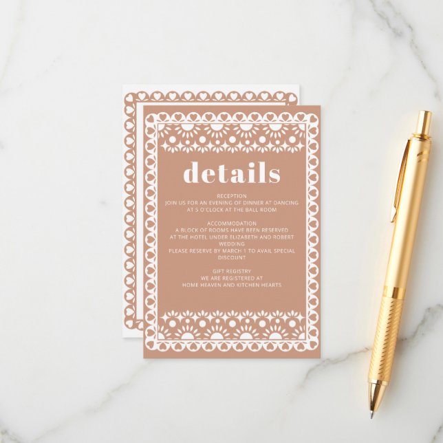 Cartão De Informações Mexicano Fiesta Barro Papel Picado Boho Weding (Frente/Verso In Situ)