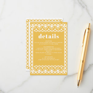 Cartão De Informações Mexicano Fiesta Yellow Papel Picado Boho Weding