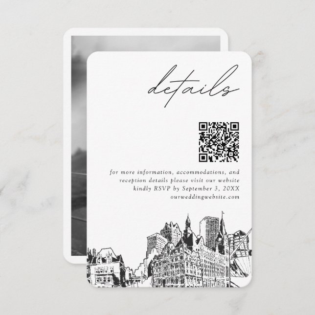 Cartão De Informações Milwaukee Wedding Modern Details QR Code (Frente/Verso)