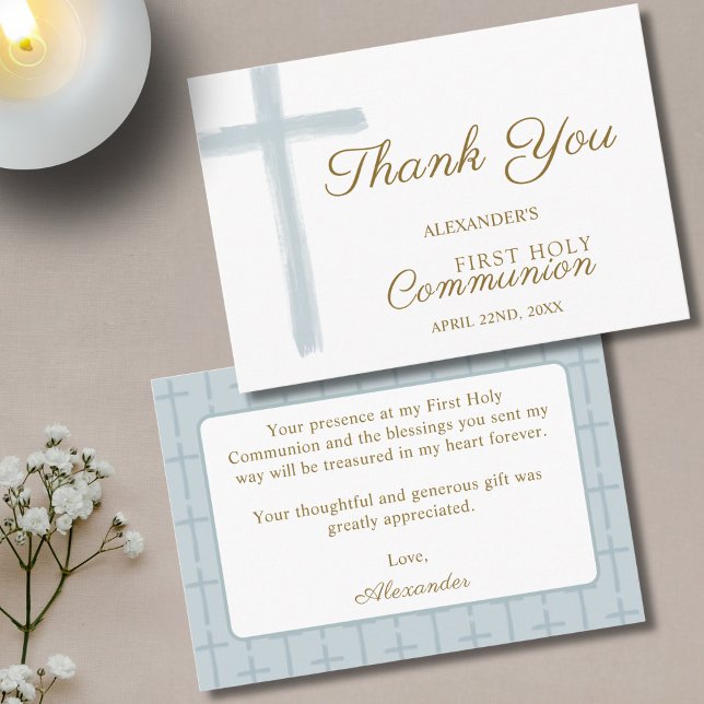 Cartão De Informações Mini Blue Cross  First Holy Communion Thank You (Criador carregado)