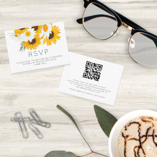 Cartão De Informações MINI Bohemian Sunflower Wedée QR Code RSVP