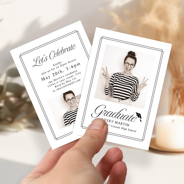 Cartão De Informações Mini Classic Framed Script Photo Grad invite (Mini Classic Framed Script Photo Grad invite)