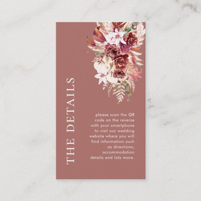 Cartão De Informações Mini Dusty Rosewood QR Wedding Details  (Frente)