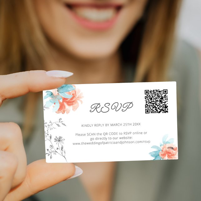 Cartão De Informações Mini floral Código QR moderno de casamento online  (Criador carregado)