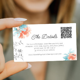 Cartão De Informações Mini floral Código QR moderno detalhes do casament