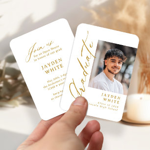 Cartão De Informações Mini Gold Moderno Rascunho de Escova Foto Graduaçã