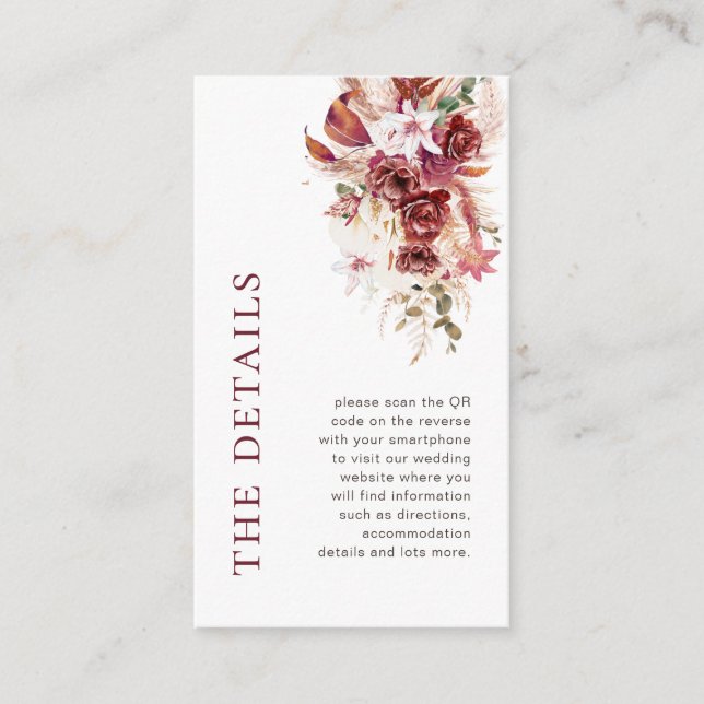 Cartão De Informações Mini Modern Dusty Rosewood QR Wedding Details  (Frente)