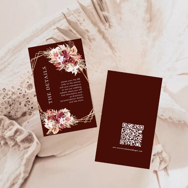 Cartão De Informações Mini QR Code Terracotta Boho Wedding Details  (Criador carregado)