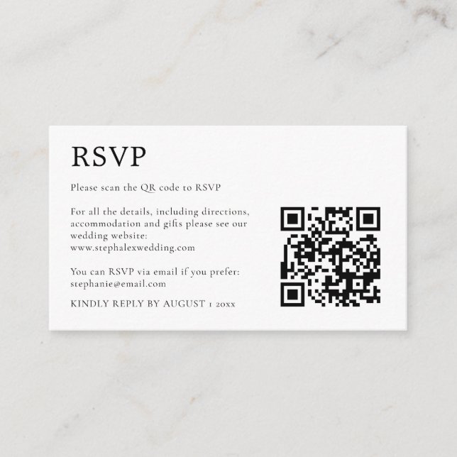 Cartão De Informações MINI RSVP Código QR Simples Preto e Branco (Frente)