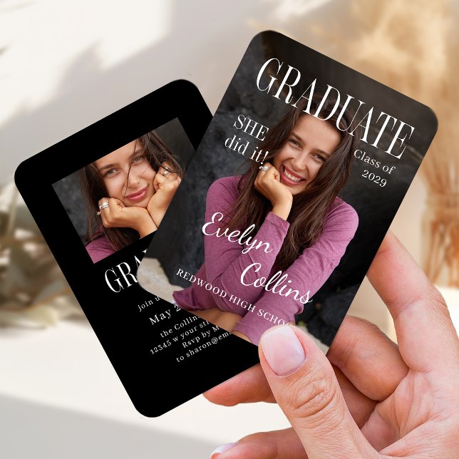 Cartão De Informações Mini Timeless Magazine Cover Photo Grad invitation (Mini Timeless Magazine Cover Photo Grad invitation)
