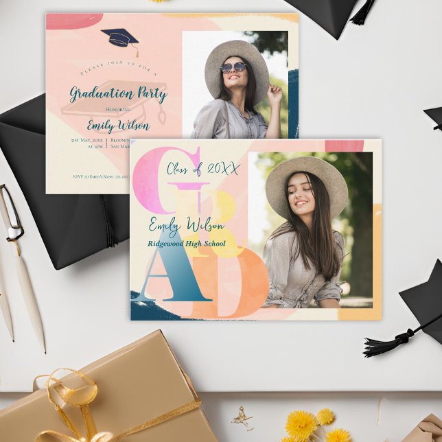 Cartão De Informações Miniconvite para Festa de formatura 2025 - Fotógra (Photo Cute 2025 Graduation Party Mini Invitation)