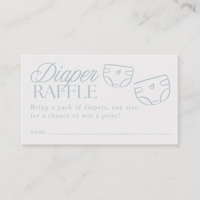 Cartão De Informações Minimal Blue Boy Baby Shower Diaper Raffle (Frente)