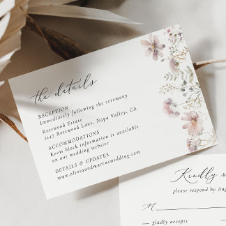 Cartão De Informações Minimal Blush Wildflower Wedding Details