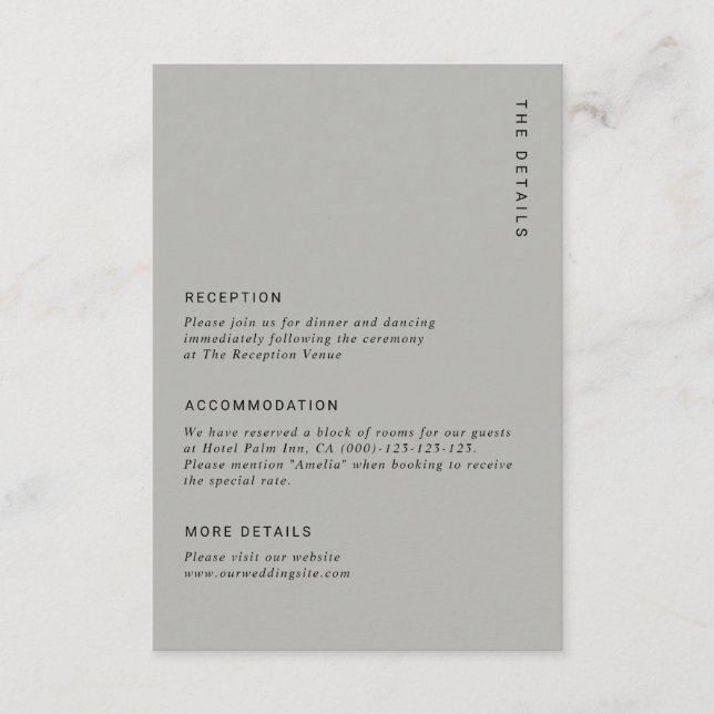 Cartão De Informações Minimal & Chic Grey Modern Simple Wedding Details (Frente)