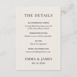 Cartão De Informações Minimal Elegant Wedding Details Card