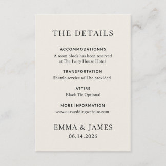 Cartão De Informações Minimal Elegant Wedding Details Card