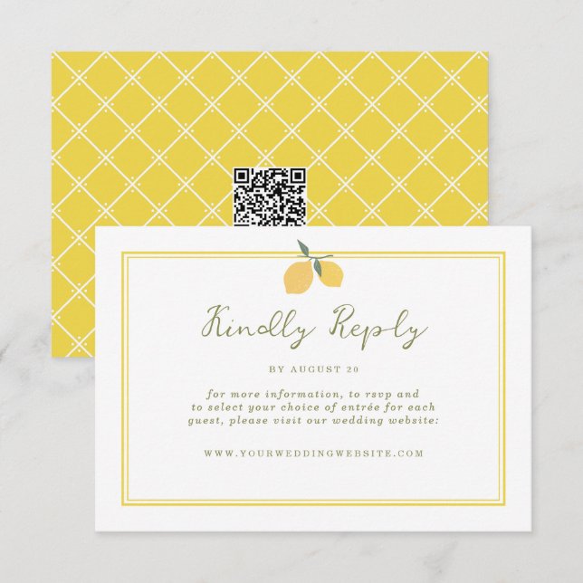 Cartão De Informações Minimal Lemon Amalfi Coast QR Code Wedding RSVP (Frente/Verso)