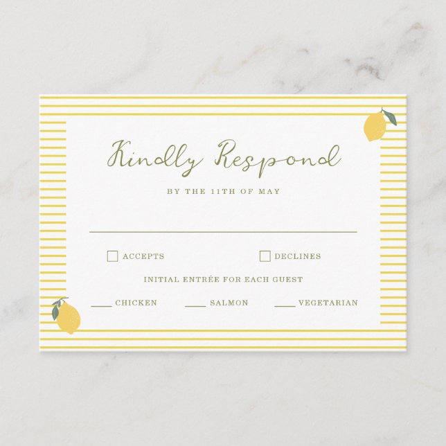 Cartão De Informações Minimal Lemon Amalfi Coast Wedding RSVP Card (Frente)