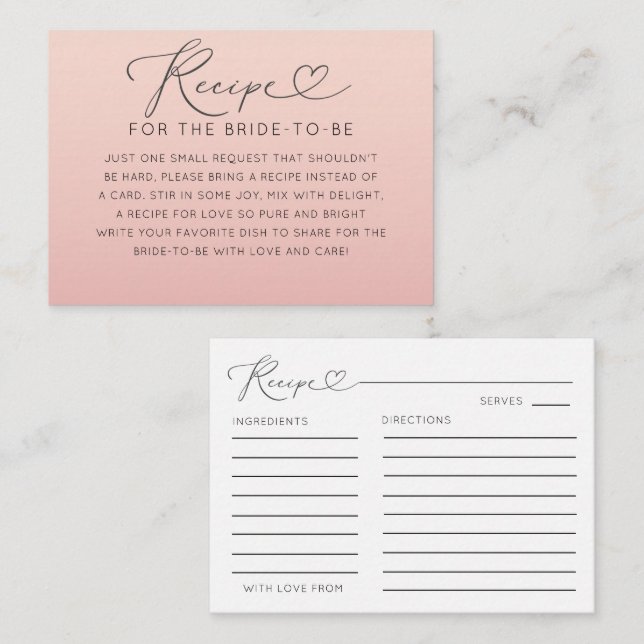 Cartão De Informações Minimal Peach & Pink Ombre Recipe Card (Frente/Verso)