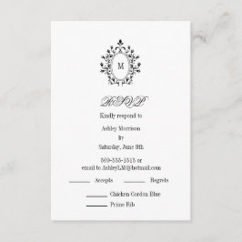 Cartão De Informações Minimal RSVP card Monogram With 2 Entree Choice