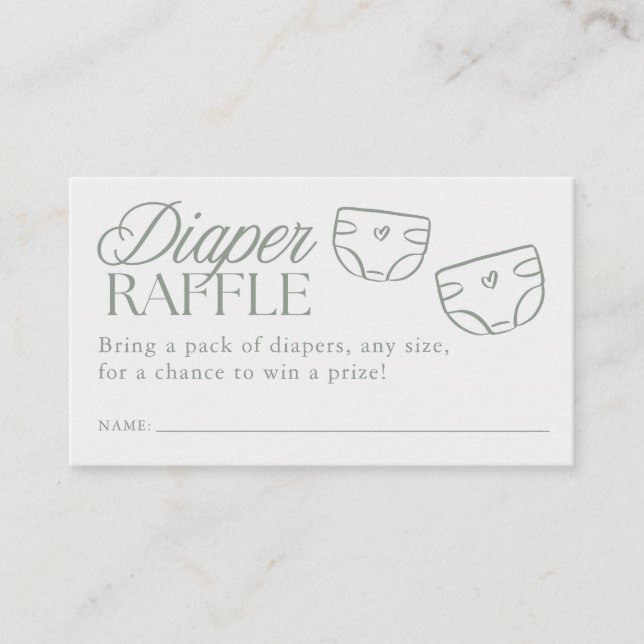 Cartão De Informações Minimal Sage Green Baby Shower Diaper Raffle (Frente)