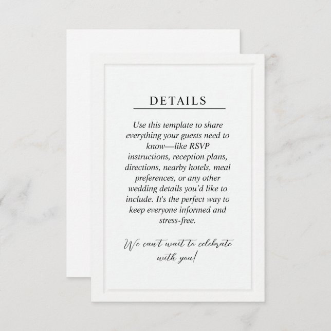Cartão De Informações Minimal Wedding Details Enclosure Card (Frente/Verso)