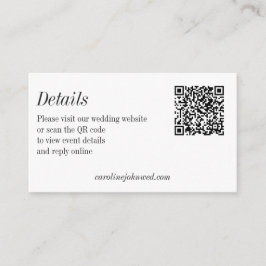 Cartão De Informações Minimalist Black White Wedding QR Code Details