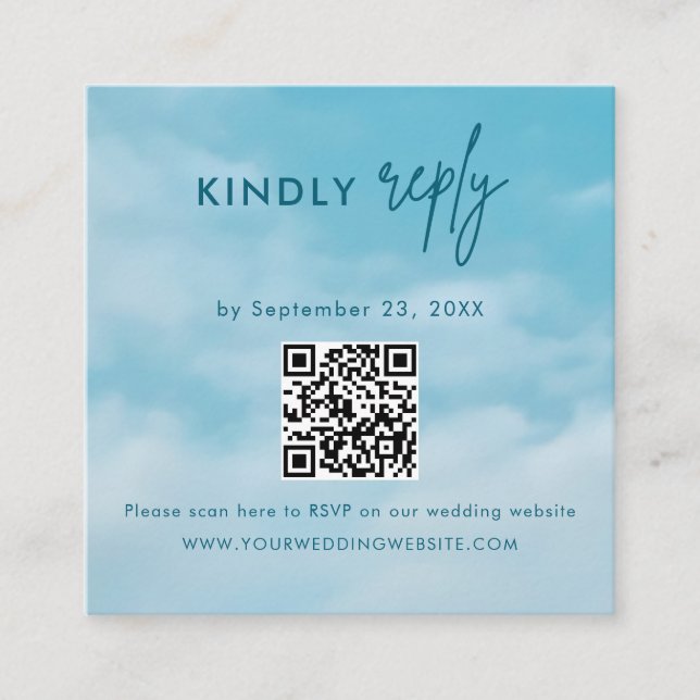 Cartão De Informações Minimalist Blue Sky Just Love Wedding RSVP Card (Frente)