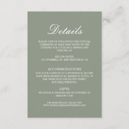 Cartão De Informações Minimalist Boho Green Elegant Wedding Details