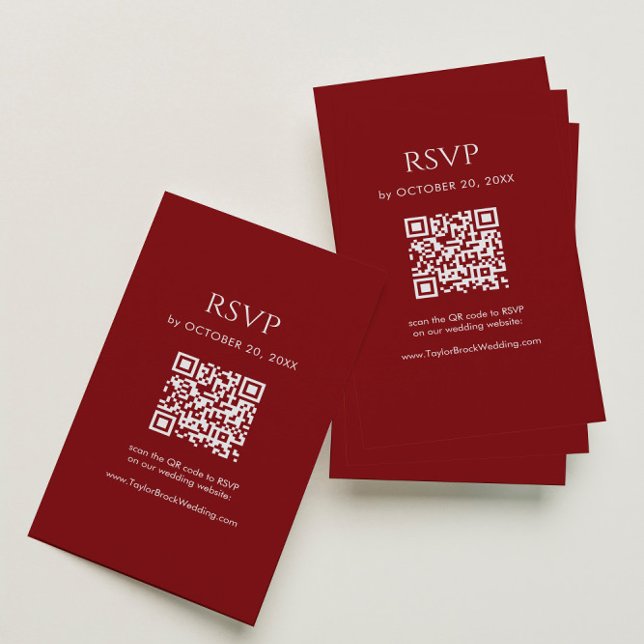 Cartão De Informações Minimalist Burgundy Wedding RSVP QR Code (Criador carregado)