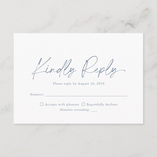 Cartão De Informações Minimalist Dusty Blue Wedding RSVP Card (Verso)