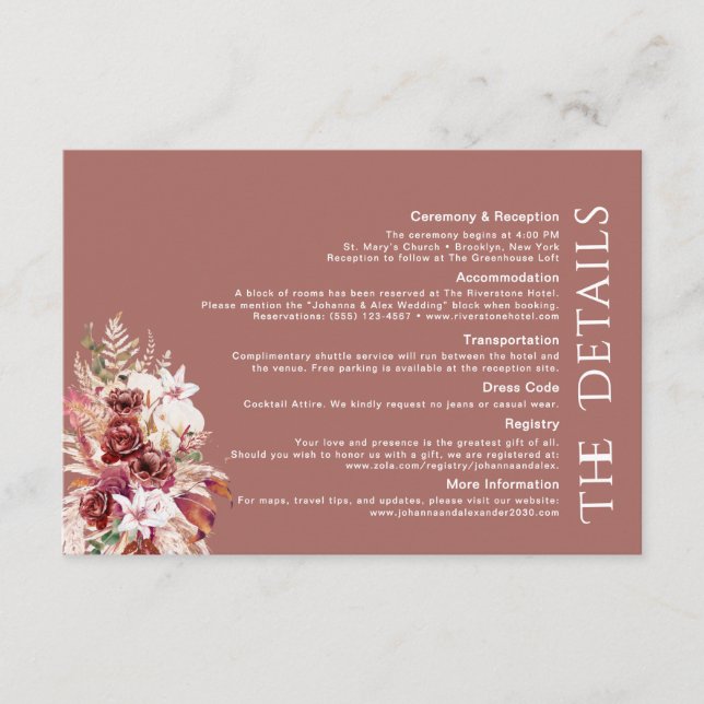 Cartão De Informações Minimalist Modern Burgundy QR Wedding Details  (Frente)