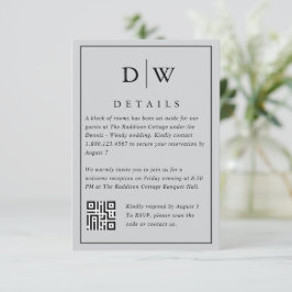 Cartão De Informações Minimalist Monogram Wedding QR Code Enclosure Card