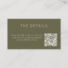 Cartão De Informações Minimalist Olive Green Wedding RSVP Online QR Code