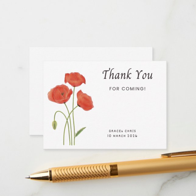 Cartão De Informações Minimalist Poppy Thank You Note | Customizable Eve (Frente/Verso In Situ)