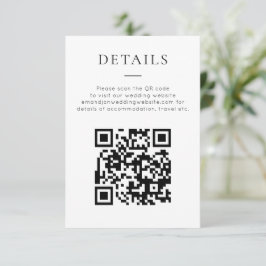 Cartão De Informações Minimalist QR Code Black White Wedding Details