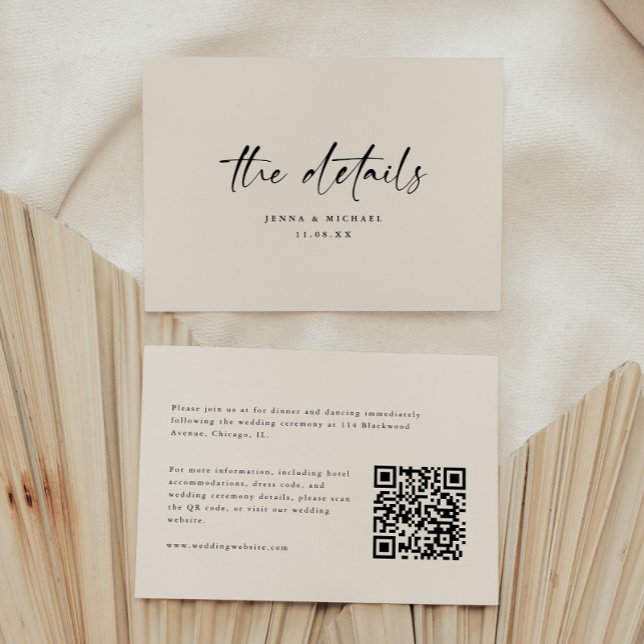 Cartão De Informações Minimalist Script QR Code Wedding Details (Criador carregado)