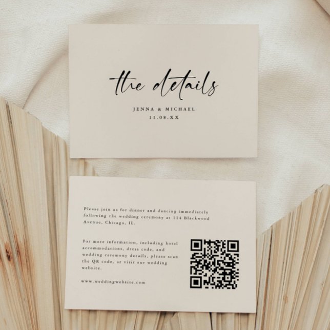 Cartão De Informações Minimalist Script QR Code Wedding Details (Criador carregado)