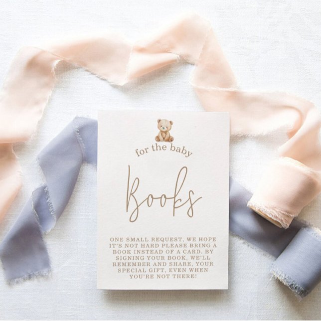Cartão De Informações Minimalist Teddy Bear Books Request Baby Shower (Criador carregado)