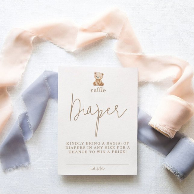 Cartão De Informações Minimalist Teddy Bear Diaper Raffle Baby Shower (Criador carregado)