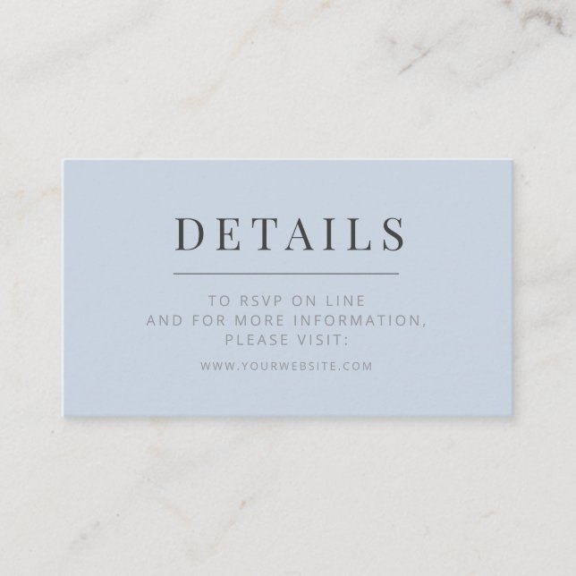 Cartão De Informações Minimalist Wedding Details Card | Dusky Blue (Frente)