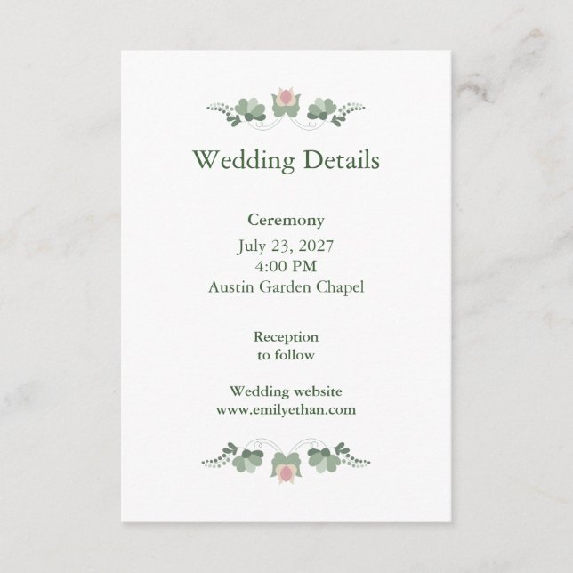 Cartão De Informações Minimalist Wedding Details Card Sage Green (Frente)