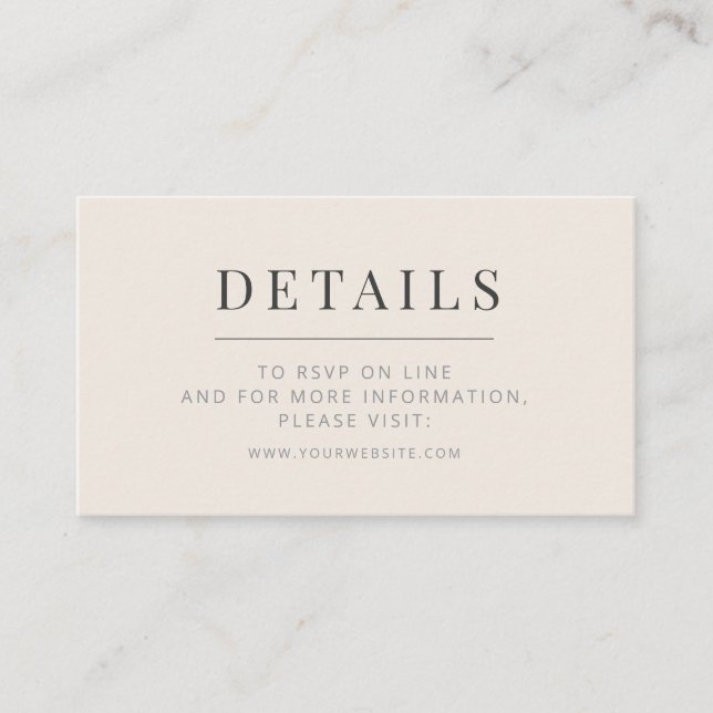 Cartão De Informações Minimalist Wedding Details Card Soft Beige (Frente)