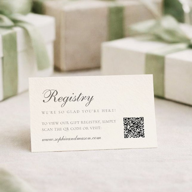 Cartão De Informações Minimalist Wedding Registry Card with QR Code (Criador carregado)