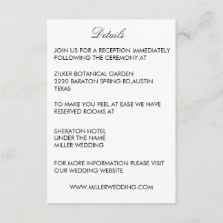 Cartão De Informações Minimalist White Wedding Details Enclosure Card