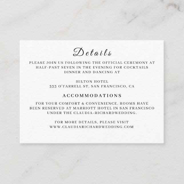 Cartão De Informações Minimalist White Wedding Enclosure Card | Earthy  (Frente)
