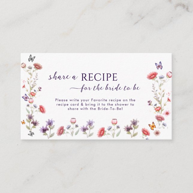Cartão De Informações Minimalist Wildflower Recipe Request Card  (Frente)