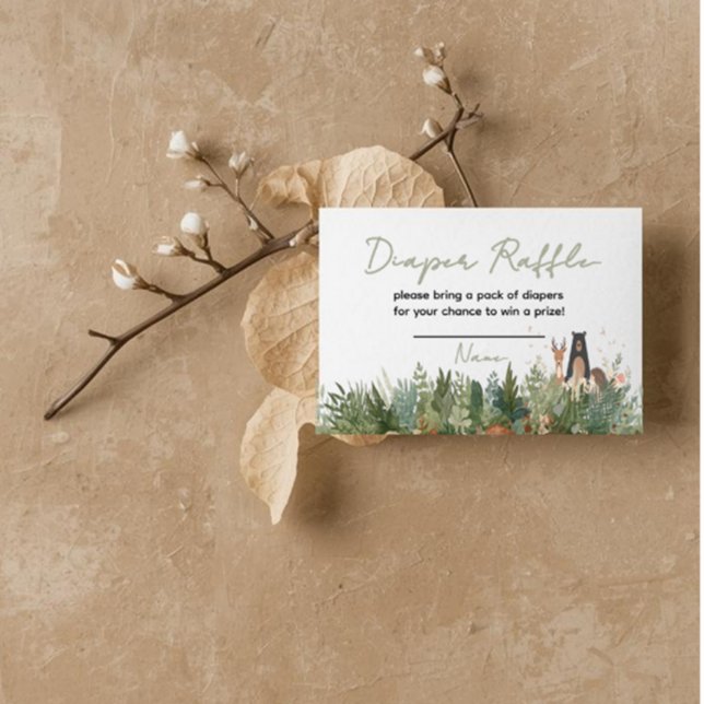 Cartão De Informações minimalist woodland baby shower diaper raffle card (Criador carregado)
